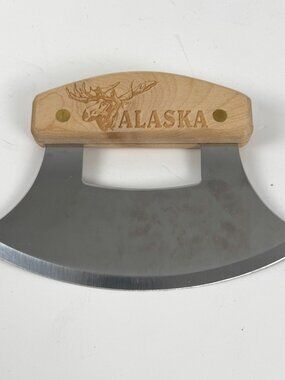 Alaska Ulu Knife Pizza Cutter Wood Base And Handle 6" Blade MC-209